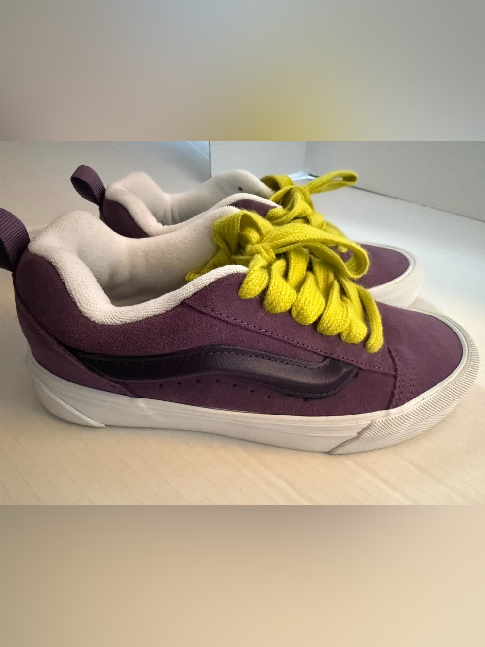 Vans Purple Suede Kids Sneakers with Yellow Laces